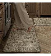 WondRg Vintage Kitchen Mats for Floor Anti Fatigue Waterproof Kitchen Rugs Sets of 2 Brown Cushio...