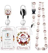 Christmas ID Badge Holder with Lanyard Christmas Decoration, Santa Claus Retractable Badge Holder...