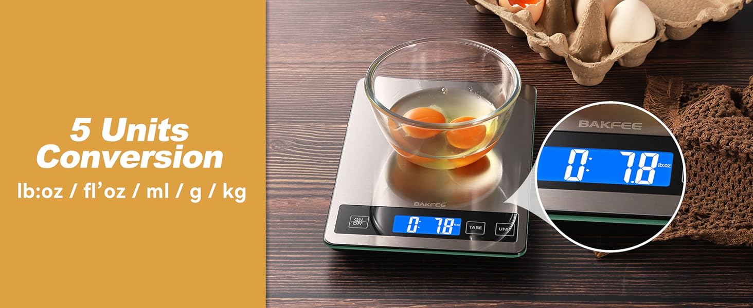BAKFEE Food Scale, 33lb Digital Kitchen Scale with Stainless Steel &amp;amp;amp; Tempered Glass