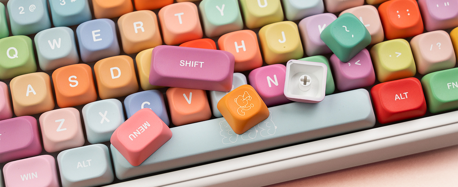 Cute Candy PBT Keycaps, Gunmy Bear MOA Keycaps Dye-Sublimation,Colorful Custom keycaps