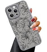OOK Magnetic for iPhone 16 Pro Case Grey Flower Lily Pattern [Compatible with MagSafe] Slim Trans...