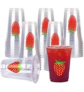 MVRPOWER 50Pcs Strawberry Plastic Cups, 12oz Strawberry Cups for Party, Clear Drinking Disposable...