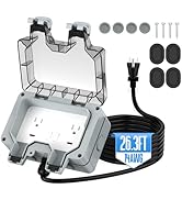 Outdoor Outlet Box with 26.3Ft Extension Cord, NEMA 5-15R, IP66 Waterproof Outdoor Outlet Box w/L...