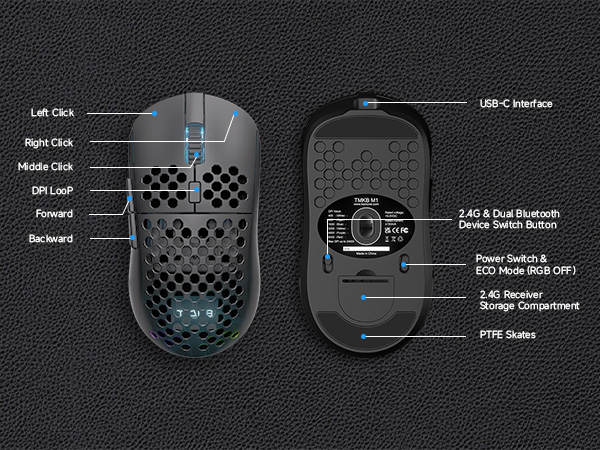 TMKB-M1-Wireless honeycomb Gaming Mouse-White