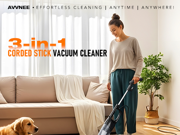 Avvnee Corded Stick Vacuum Cleaner, 500W/15Kpa Vacuum Cleaners for Home