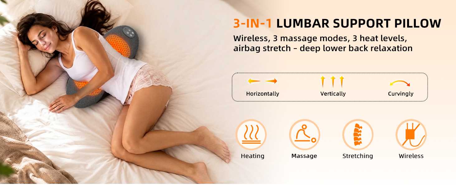 Cordless Lumbar Support Pillow for Pain Relief Deep Tissue