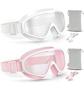 Aegend 2PCS Swim Goggles with Fabric Strap, Kids Swimming Goggles Wide View No Leaking Pool Goggl...
