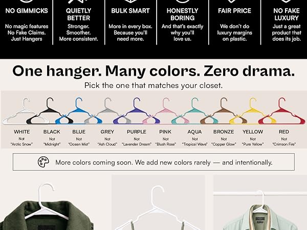 Plastic hangers perchas no gimmicks 10 colors fair price no fake luxury bulk smart zero drama