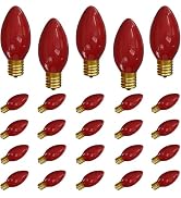 SUNSGNE 25 Pack C9 Red Christmas Light Bulbs, 7 Watt Red Incandescent Christmas Replacement Light...