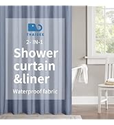 THAIGEE 2-in-1 Waterproof Fabric Shower Curtain or Liner,Linen Textured,Breathable TPU &amp; Washable...