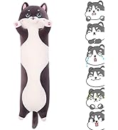 Kawaii Gray Dog Stuffed Animals Long Dog Plush Pillow Toy Cute Cartoon Soft Sleeping Body Pillow ...