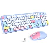 MOFII Wireless Keyboard and Mouse Combo - 2.4GHz Full-Size Retro Typewriter Keyboard with Round K...