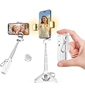 Portable Selfie Stick Tripod with Dual Fill Lights &amp; Bluetooth Remote – 3-in-1 Pocket Size Phone ...