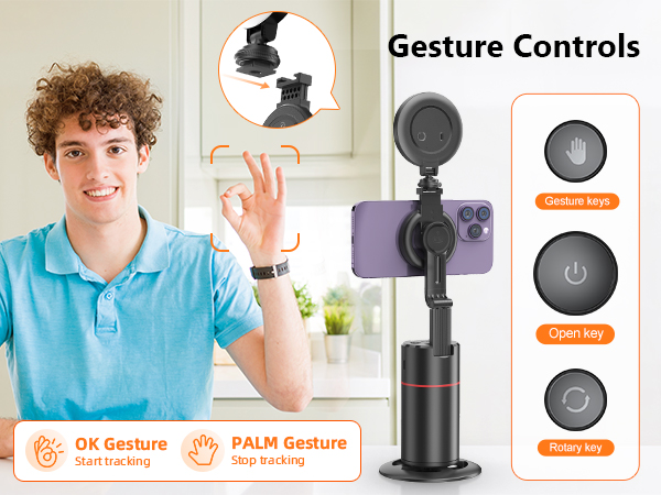 360° Rotation Body Phone Camera Mount Smart Shooting Holder with Remote Selfie Stick