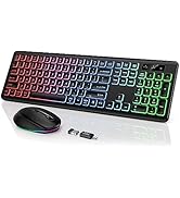 Wireless Keyboard and Mouse Backlit, Quiet Light Up Keys, Tilt Legs, Sleep Mode - Rechargeable US...