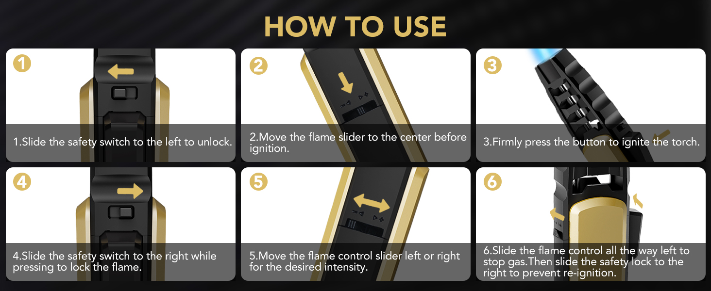 Butane Torch Lighter with safety lock protection, Adjustable Flame Lighter, How to Use