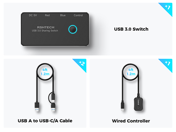 RSHTECH USB C 3.0 Switch with Type-c/type-a cable
