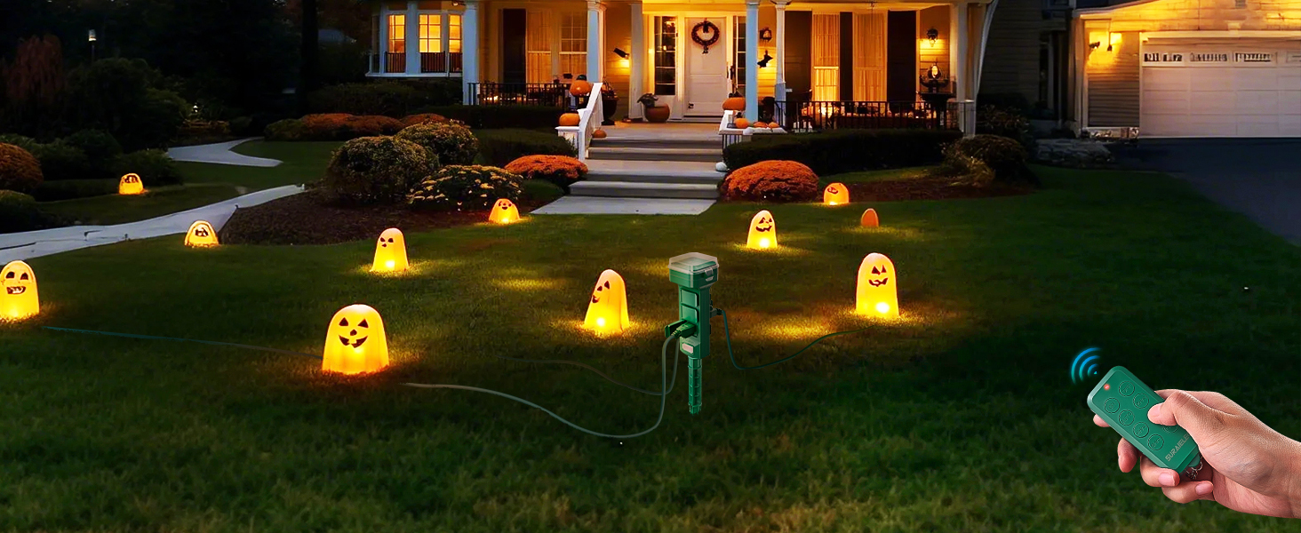 halloween extension cord 6 outlet outdoor power stake