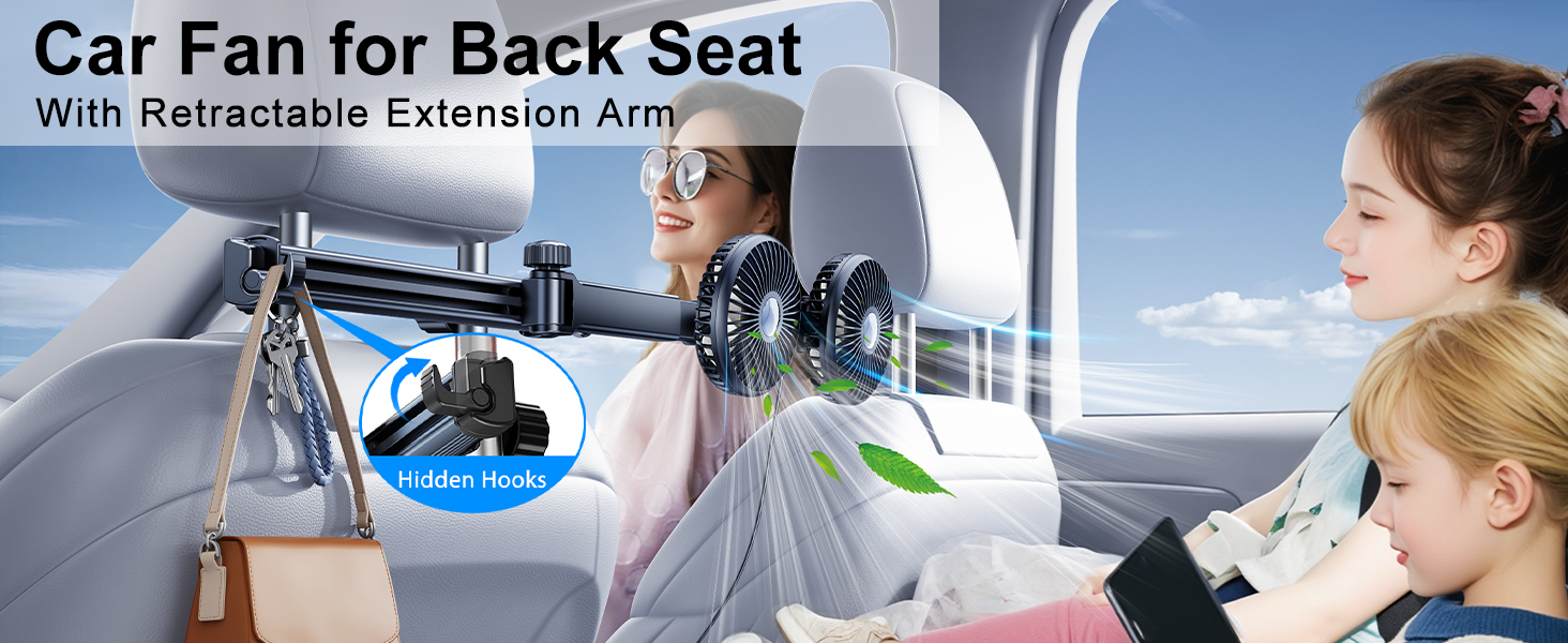 Nauttxon Car Fan for Back Seat, 360°Rotatable USB Car Seat Fan for Baby Rear Facing