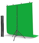 Green Screen Stand Kit, HEMMOTOP 5x6.5ft Green Screen Backdrop with Stand for Streaming,Gaming,Zo...