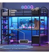 Loft Bed Twin Size with L Shape Desk,4 Drawers,Cloth hanging rack,2-Tier Storage Shelves Metal Lo...