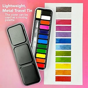 Traveling watercolor set comes with portable case for water color painting on-the-go