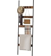 Blanket Ladder, 5-Tier Towel Holder with 4 Removable Hooks, Farmhouse Wall Leaning Decorative Rac...