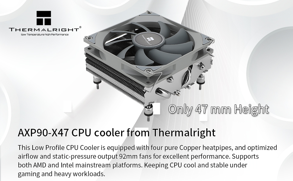 AXP90 X53 Witte Low-profile CPU-koeler – 4 Heatpipes, 92 Mm Ventilator, 2700 RPM, Voor AMD En Intel