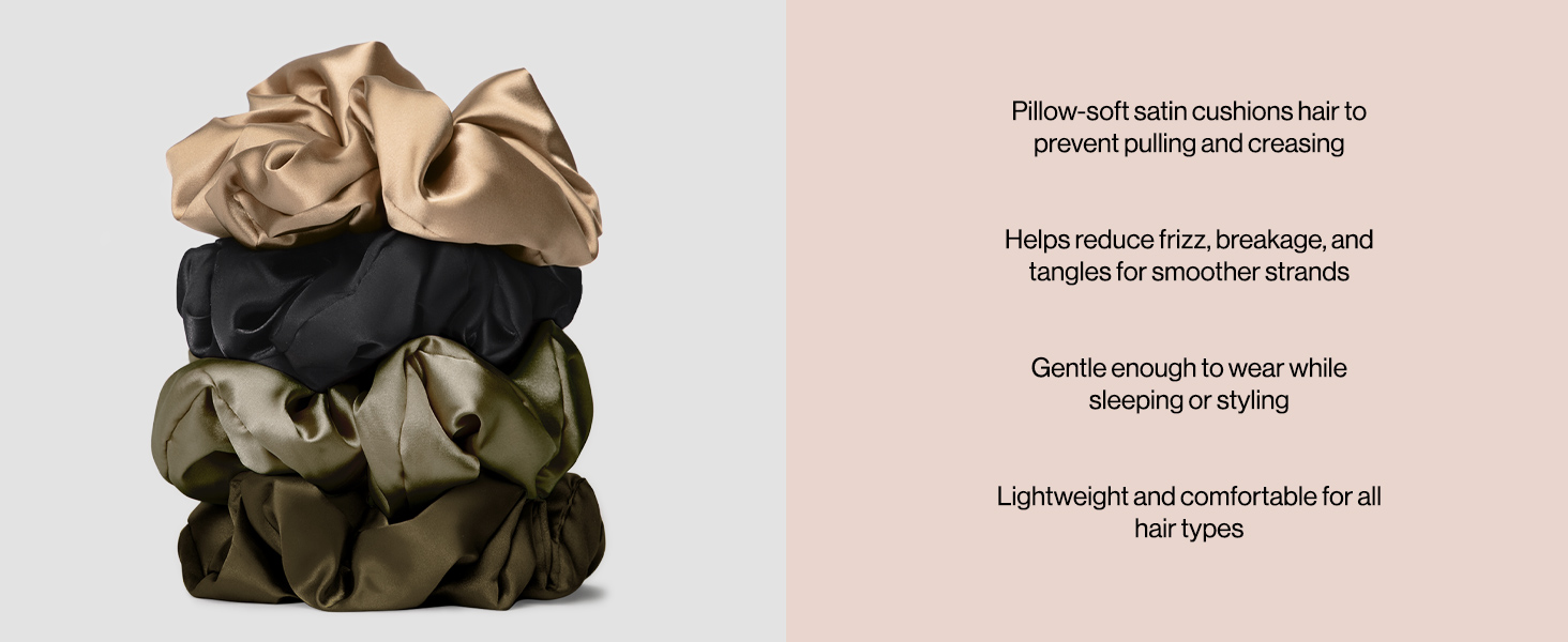 Kitsch Pillow Satin Scrunchies for Women Black, 4pcs