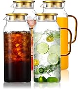 4 Pack 2 Liter/68 oz Glass Pitcher with Lid, Water Pitchers with Handle for Fridge, Large Jug for...