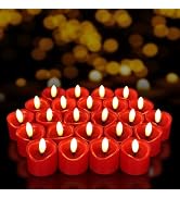 24 Pack Red Tea Lights Candles Battery Operated Flameless LED Tealights | 3D Wick Realistic Flick...