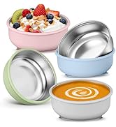 E-far Stainless Steel Baby Bowls with Suction, 4 Pack Removable Colorful Silicone Sleeve Toddlers...