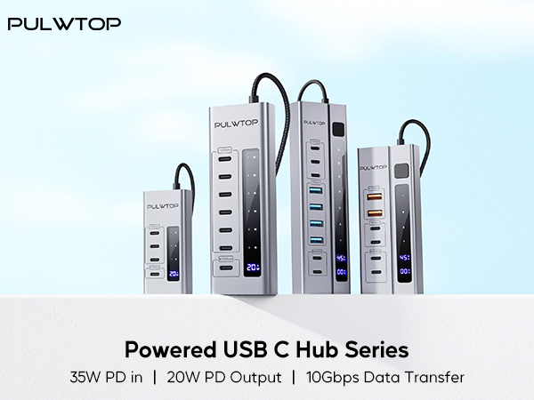 Powered USB C Hub, 7 in 1 USB C Hub