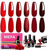 MEFA Red Gel Nail Polish Set, 6 Colors Gel Polish Kit Popular Burgundy Glitter Nail Polish Soak O...