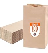 10LB Brown Paper Bags - Pack of 100, Kraft Paper Regular Size, Great for Takeout Orders, Lunch Ba...