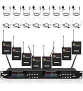 MICNAUX Lapel Wireless Microphone System with Headset &amp; Lavalier Mics, Pro 8 Channel UHF Mics Set...