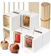 BadenBach 40 Pack Kraft Candy Apple Box with Sticks,4" x 4" x 4",Caramel Apple Box Kit Chocolate ...
