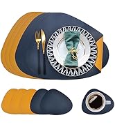 Dual-Sides Faux Leather Placemats and Coasters Set of 6, Modern Washable Round Place Mats for Kit...
