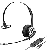USB Headset with Microphone Noise Cancelling &amp; In-Line Controls Wired Computer Headphones for PC ...