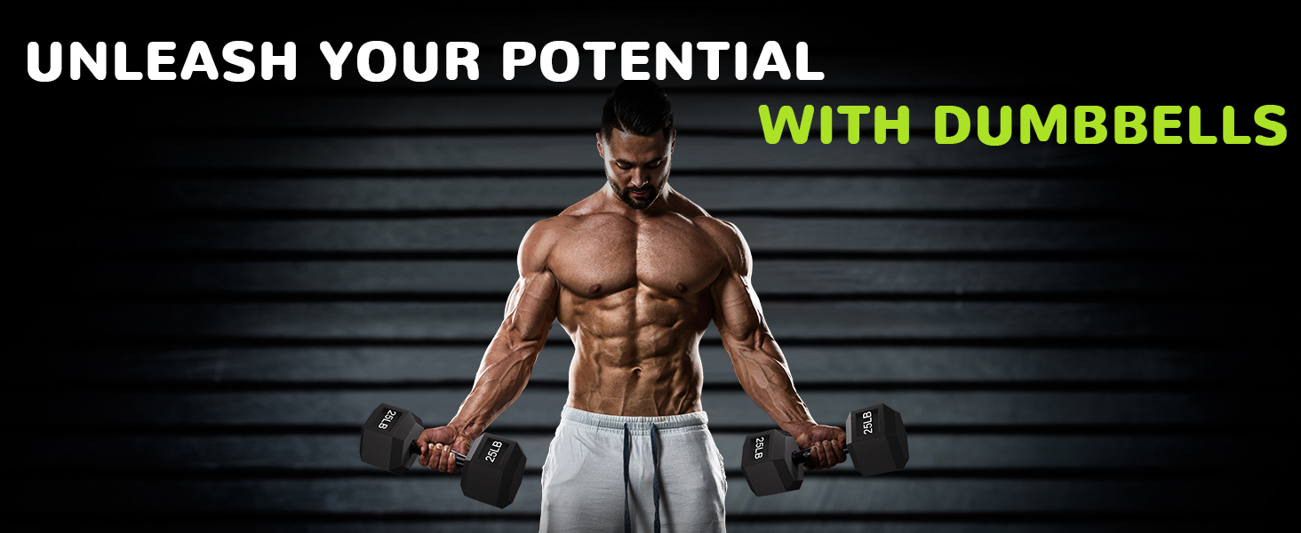 Fitvids Rubber Encased Exercise &amp; Fitness Hex Dumbbell, Hand Weights with Handle, Multiple Sizes