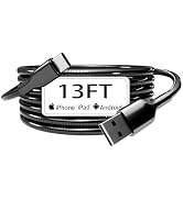 13FT Chew Proof &amp; Cat Dog Proof USB-A to USB-C Cable, Long Metal Braided USB-C Cable, Pet Chewing...