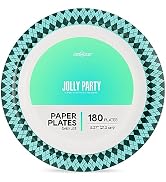 JOLLY PARTY 8.37 inch Disposable Paper Plates, 180 Count Dinner Paper Plates, Soak-Proof Disposab...