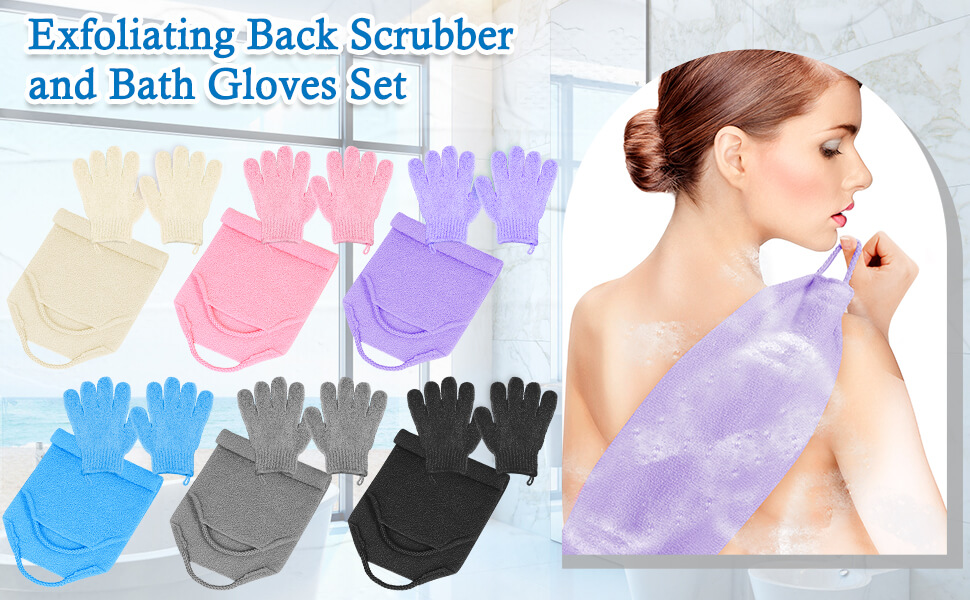  Exfoliating Back Scrubber Bath Gloves Set
