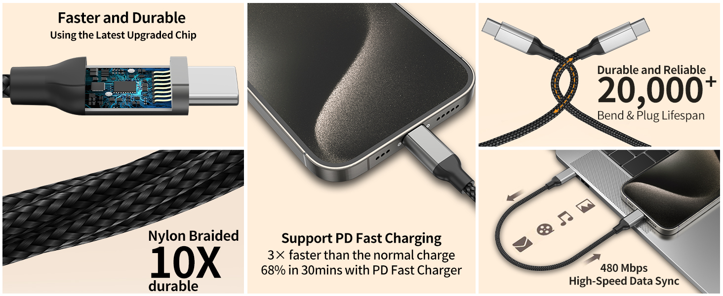 1 foot usb-c to usb-c cable fast charging