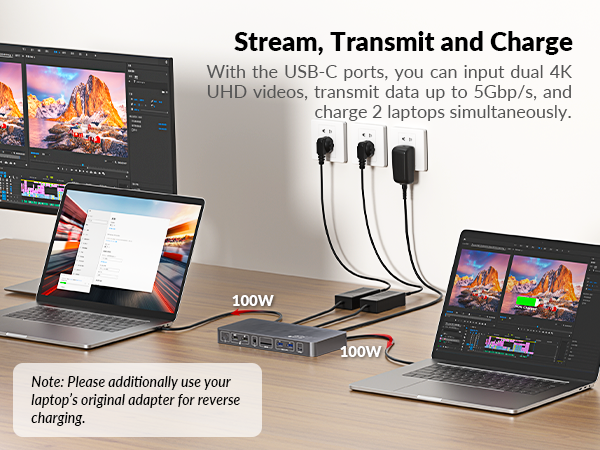 kvm switch docking station 2 monitors 2 laptops 100W with EDID