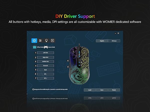 Wired Gaming Mouse,Black RGB Mouse,Computer Mouse Topographic