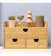 MEEDEN Bamboo Desk Organizer with Drawers: Desktop Storage Container with Shelf - Tabletop Storag...