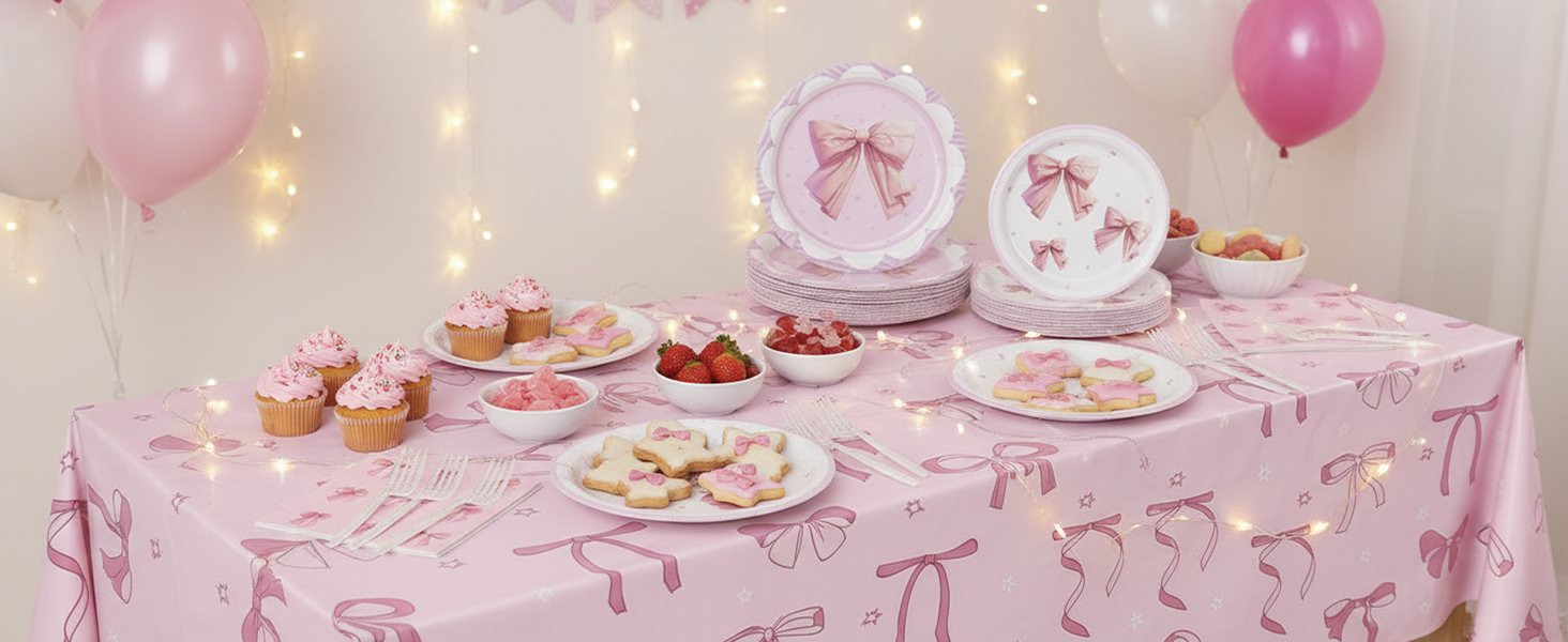 Pink Bow Party Plates and Napkins Supplies