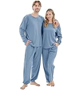 PJGGZ Ribbed Knit Matching Pajamas for Couples - Soft Cozy Pjs Long Sleeve Top &amp; Wide Pant Sleepw...