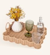 GRANNY SAYS Scalloped Edge Rectangle Wicker Serving Tray, Coffee Table Tray, Serving Trays with H...